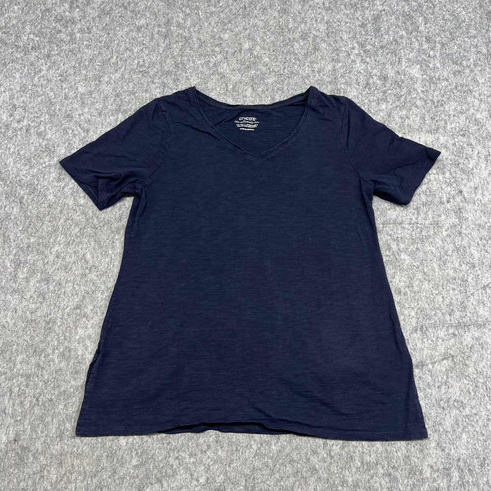 Chico's Shirt Womens Small 0 Navy Ultimate Tee V‎ Neck Short Sleeve Modal Blend